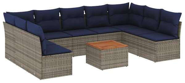 10 részes szürke polyrattan kerti ülőgarnitúra párnával