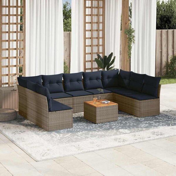 10 részes szürke polyrattan kerti ülőgarnitúra párnával