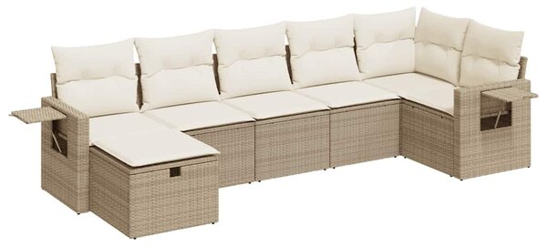 7 részes bézs polyrattan kerti ülőgarnitúra párnákkal