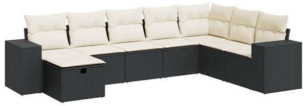 8 részes fekete polyrattan kerti ülőgarnitúra párnákkal