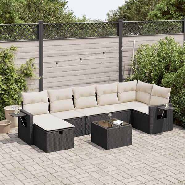 8 részes fekete polyrattan kerti ülőgarnitúra párnákkal
