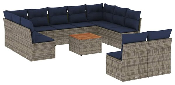 12 részes szürke polyrattan kerti ülőgarnitúra párnákkal