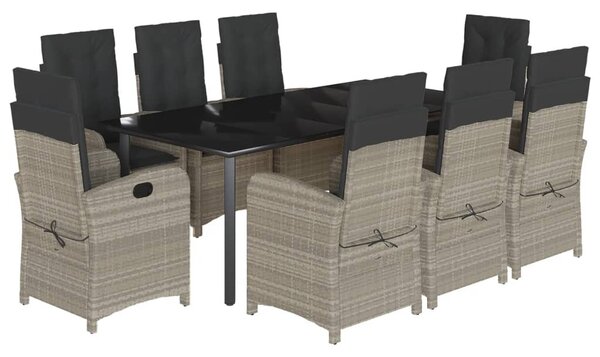 9részes világosszürke polyrattan kerti étkezőgarnitúra párnával