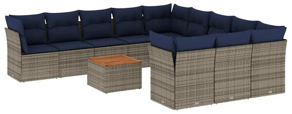 12 részes szürke polyrattan kerti ülőgarnitúra párnákkal