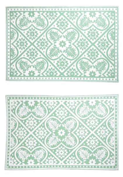 Zöld-fehér mintás, négyzet alakú, kétoldalú kültéri szőnyeg