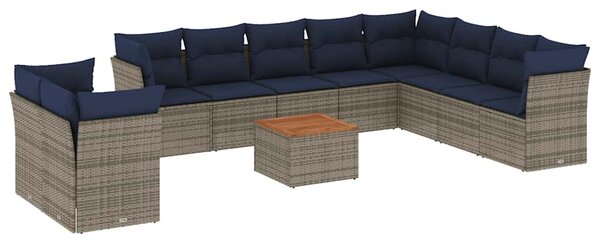 11 részes szürke polyrattan kerti ülőgarnitúra párnákkal