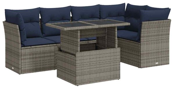 6 részes szürke polyrattan akácfa kerti ülőgarnitúra párnákkal