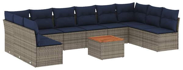 11 részes szürke polyrattan kerti ülőgarnitúra párnákkal