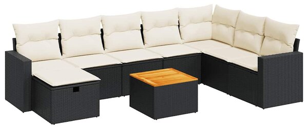 9 részes fekete polyrattan kerti ülőgarnitúra párnákkal