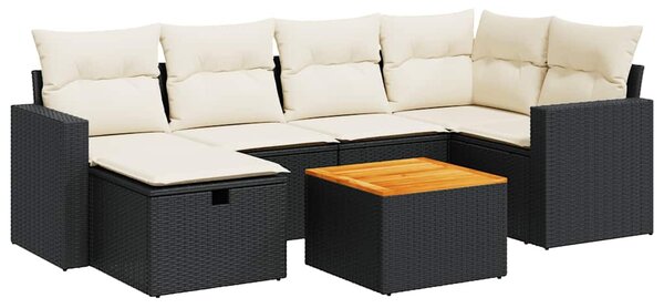 7 részes fekete polyrattan kerti ülőgarnitúra párnával