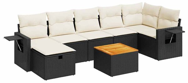 8 részes fekete polyrattan kerti ülőgarnitúra párnákkal