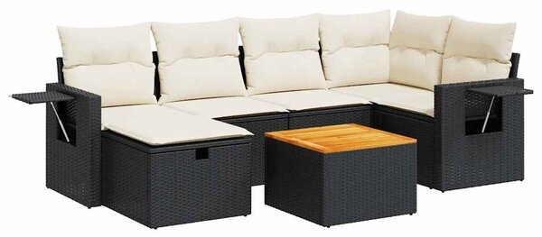 7 részes fekete polyrattan kerti ülőgarnitúra párnával