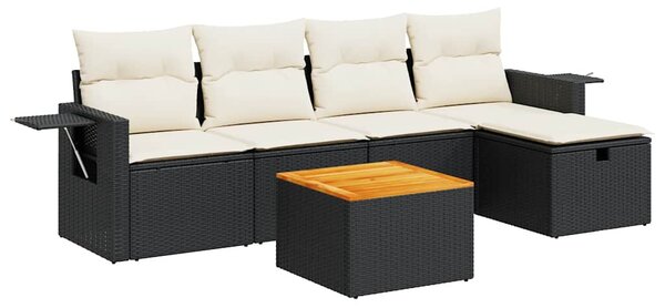 6 részes fekete polyrattan kerti ülőgarnitúra párnákkal