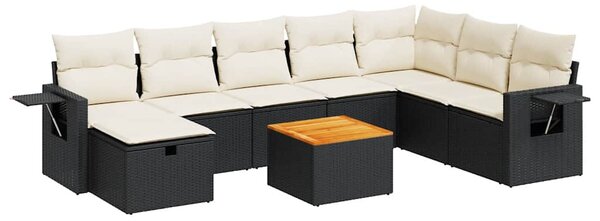 9 részes fekete polyrattan kerti ülőgarnitúra párnákkal