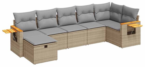 7 részes bézs polyrattan kerti ülőgarnitúra párnákkal