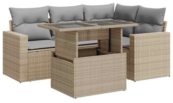 5 részes bézs polyrattan kerti ülőgarnitúra párnákkal