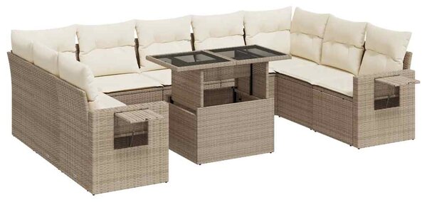 10 részes bézs polyrattan kerti ülőgarnitúra párnával