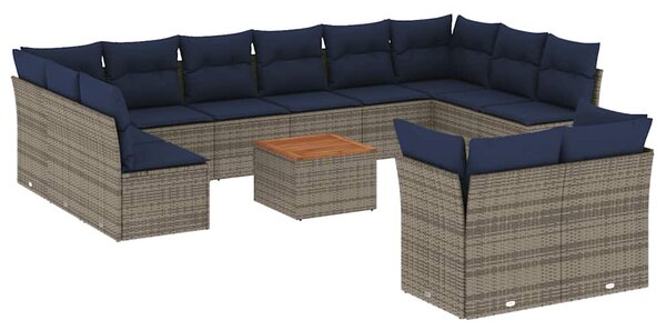 13 részes szürke polyrattan kerti ülőgarnitúra párnákkal