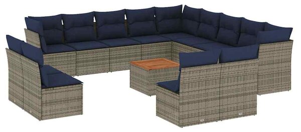 14 részes szürke polyrattan kerti ülőgarnitúra párnákkal