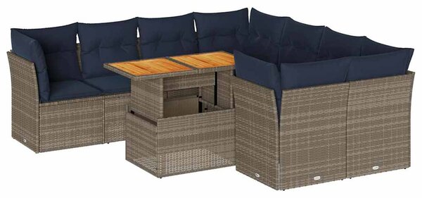 9 részes szürke polyrattan kerti ülőgarnitúra párnákkal