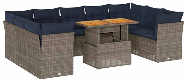 10 részes szürke polyrattan kerti ülőgarnitúra párnákkal