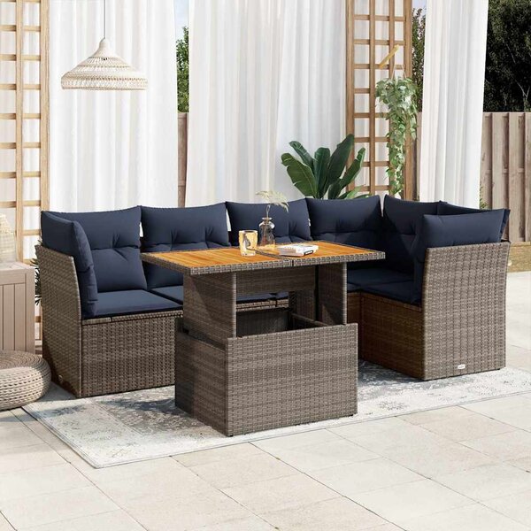 6 részes szürke polyrattan kerti ülőgarnitúra párnákkal