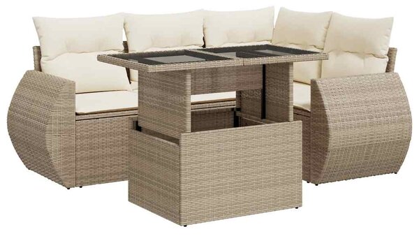 5 részes bézs polyrattan kerti ülőgarnitúra párnákkal