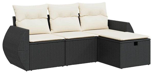 4 részes fekete polyrattan kerti ülőgarnitúra párnákkal