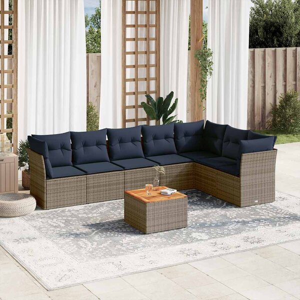 8 részes szürke polyrattan kerti ülőgarnitúra párnával