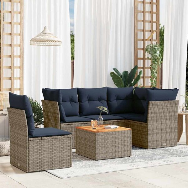 6 részes szürke polyrattan kerti ülőgarnitúra párnával