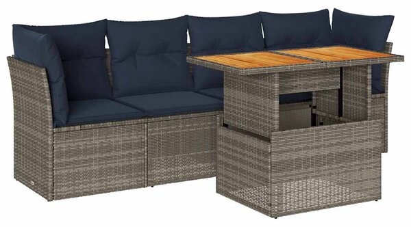 5 részes szürke polyrattan kerti ülőgarnitúra párnákkal