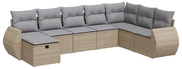8 részes bézs polyrattan kerti ülőgarnitúra párnával