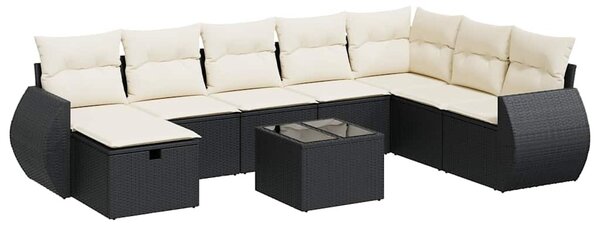 9 részes fekete polyrattan kerti ülőgarnitúra párnákkal