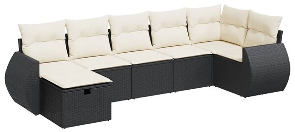 7 részes fekete polyrattan kerti ülőgarnitúra párnával