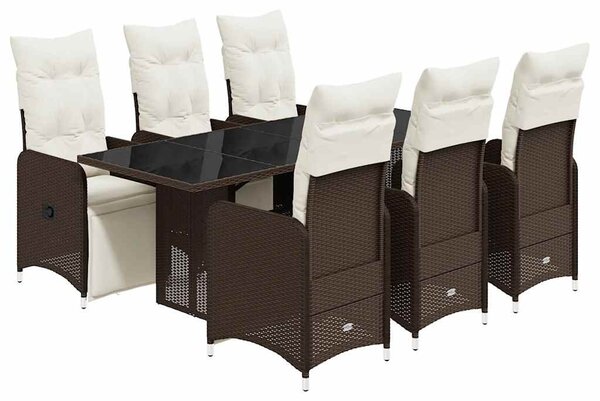 7 részes barna polyrattan kerti bisztrógarnitúra párnákkal