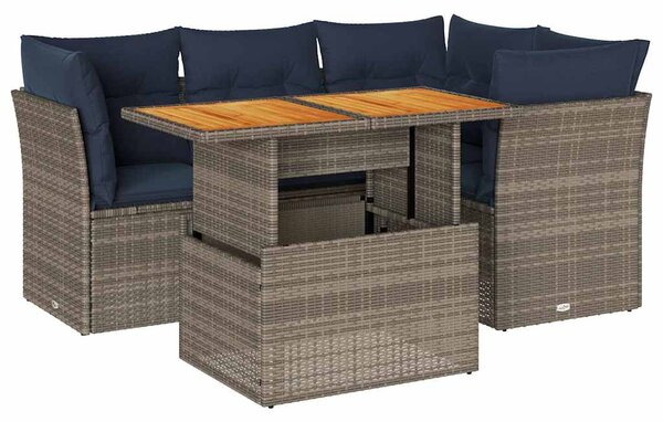5 részes szürke polyrattan kerti ülőgarnitúra párnákkal