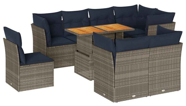 9 részes szürke polyrattan kerti ülőgarnitúra párnákkal