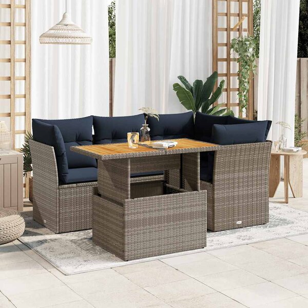 5 részes szürke polyrattan kerti ülőgarnitúra párnákkal