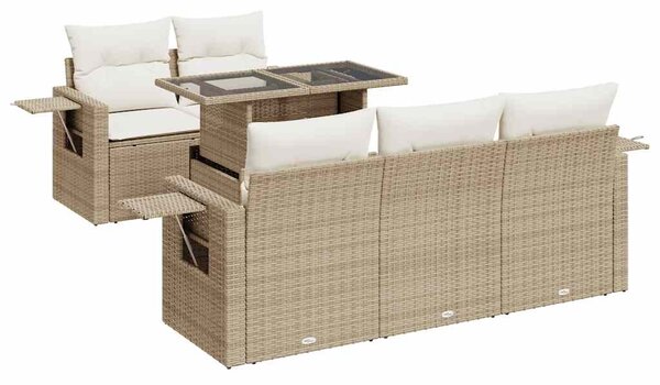 6 részes bézs polyrattan kerti ülőgarnitúra párnával