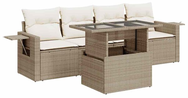 5 részes bézs polyrattan kerti ülőgarnitúra párnákkal