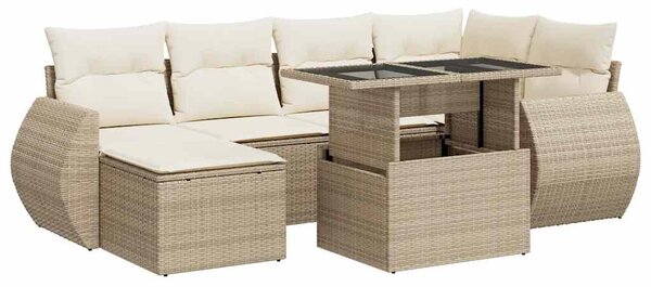 7 részes bézs polyrattan kerti ülőgarnitúra párnákkal