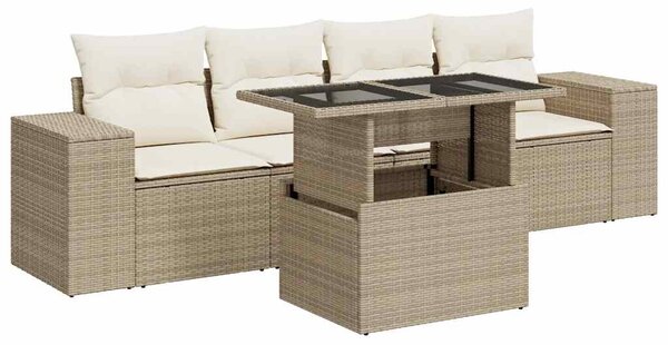 5 részes bézs polyrattan kerti ülőgarnitúra párnákkal