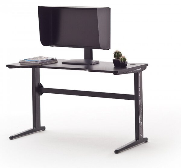 McRACING Basic 2 gamer íróasztal fekete karbon optika borítással és beépített LED világítással