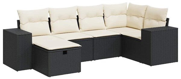 6 részes fekete polyrattan kerti ülőgarnitúra párnákkal