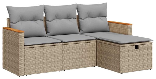 4 részes bézs polyrattan kerti ülőgarnitúra párnákkal