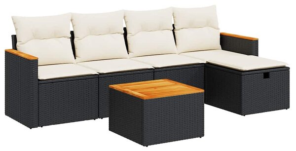 6 részes fekete polyrattan kerti ülőgarnitúra párnákkal