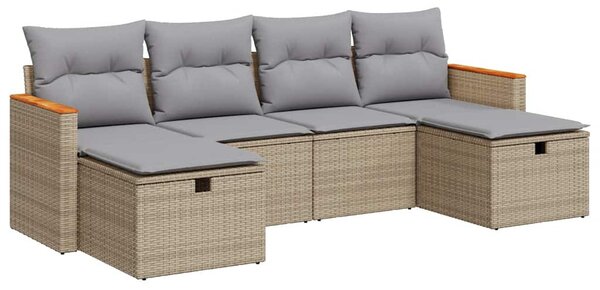 6 részes bézs polyrattan kerti ülőgarnitúra párnával