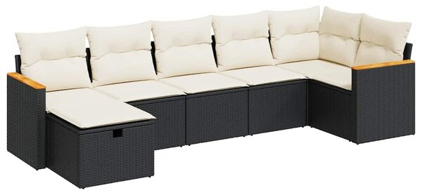 7 részes fekete polyrattan kerti ülőgarnitúra párnával