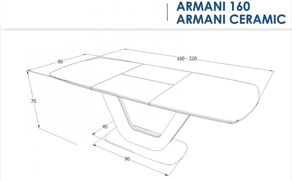Armani bővíthető kerámia asztal szürke 160-220cm