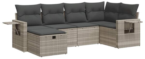 6 részes világosszürke polyrattan kerti ülőgarnitúra párnákkal